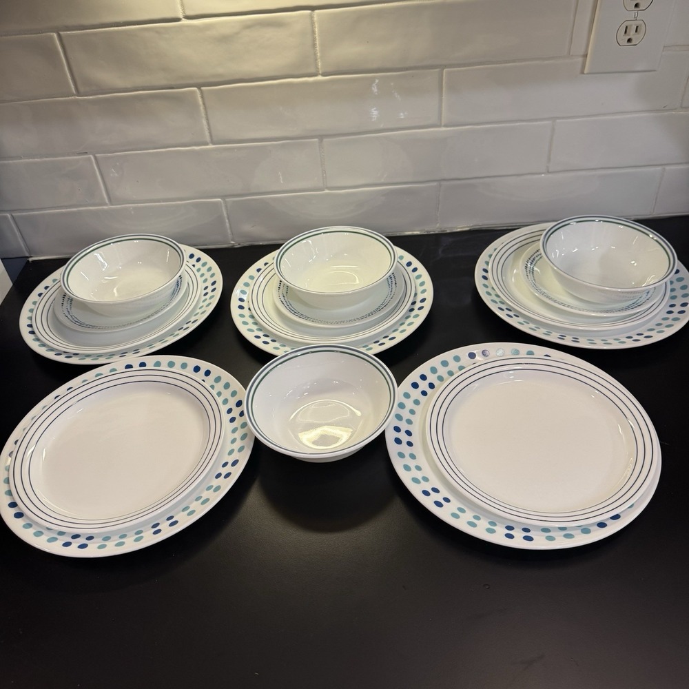 17 Corelle Ocean Blues Dinnerware Set 5 Dinner 4 Bowls 5 Lunch 3 Dessert Plates